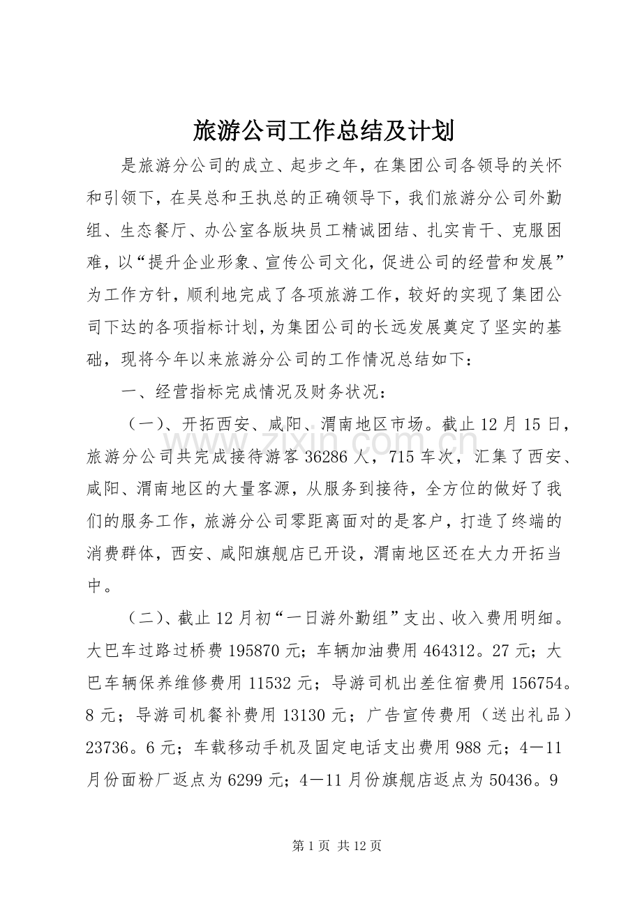 旅游公司工作总结及计划_1.docx_第1页