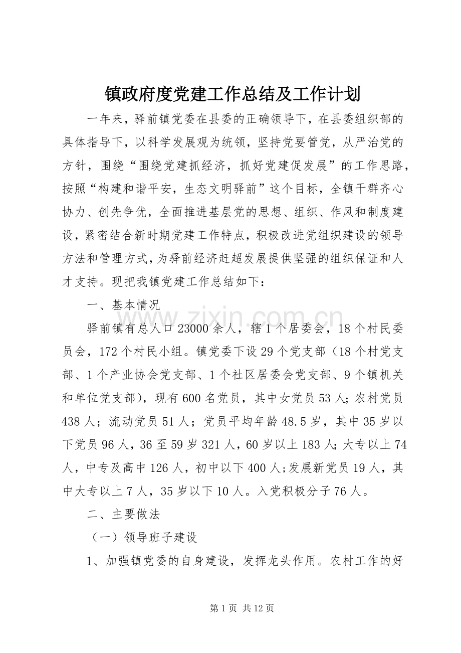 镇政府度党建工作总结及工作计划.docx_第1页