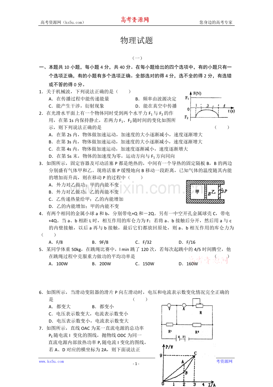 2010届高考物理考前必练选择题(5).doc_第1页