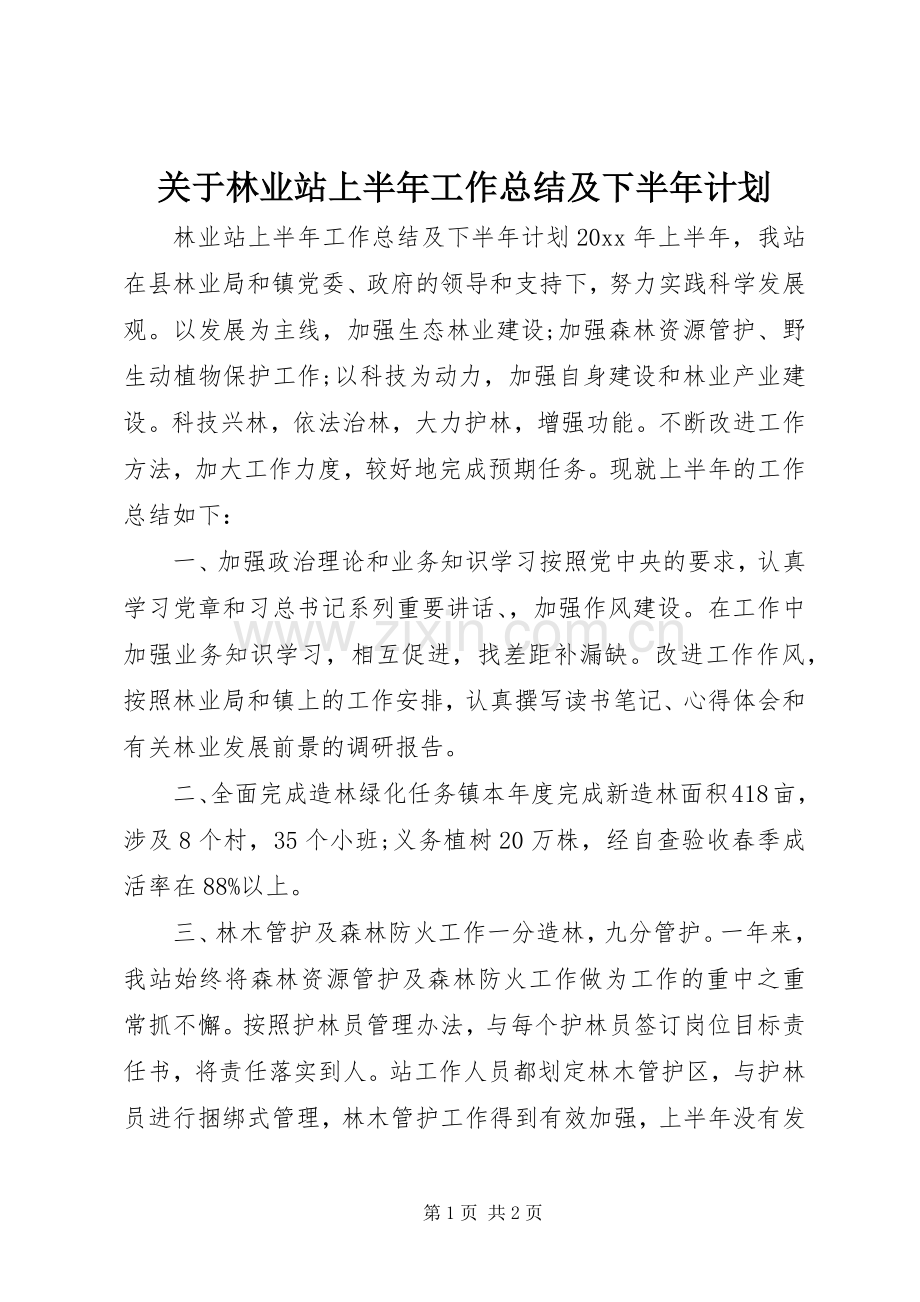 关于林业站上半年工作总结及下半年计划.docx_第1页