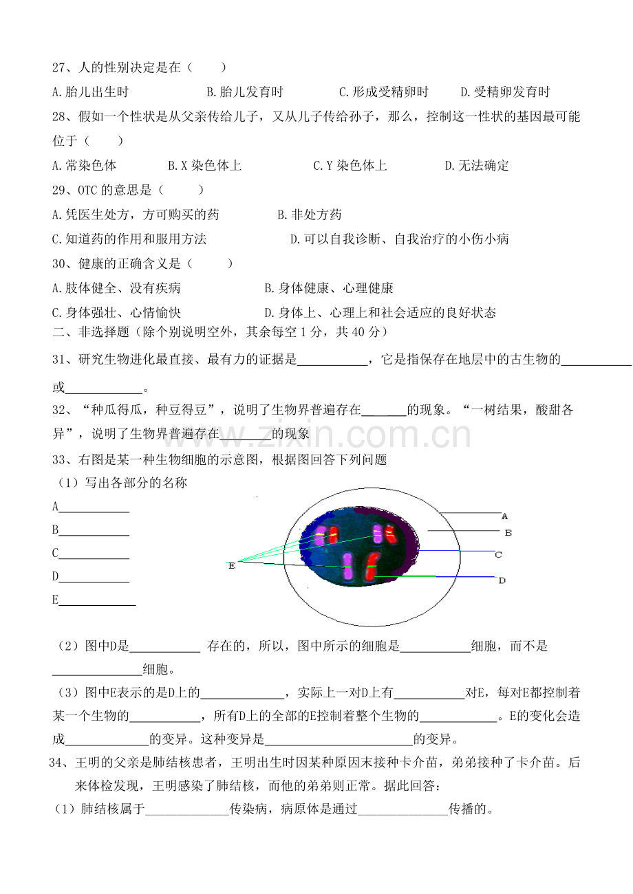 八年级生物第一次月考试卷（八年级下册）.doc_第3页