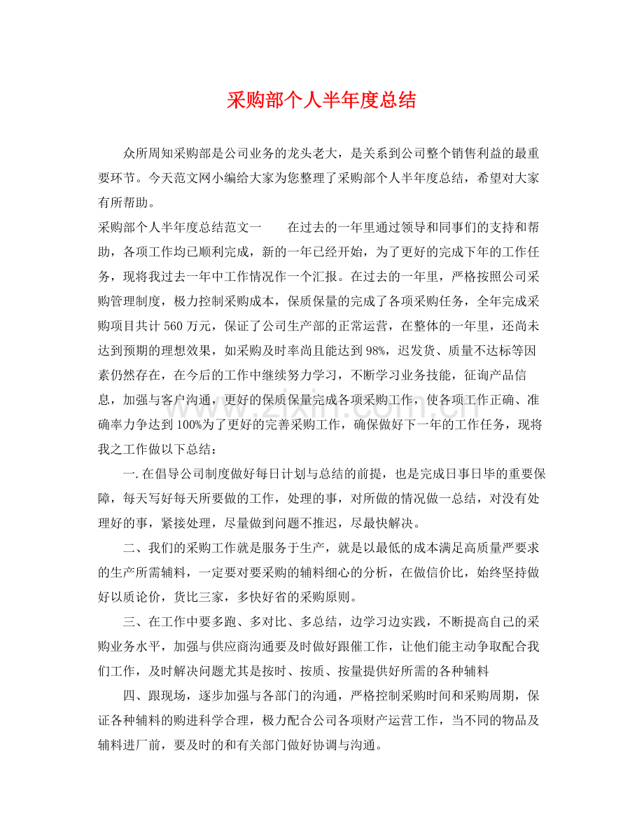 采购部个人半年度总结 .docx_第1页