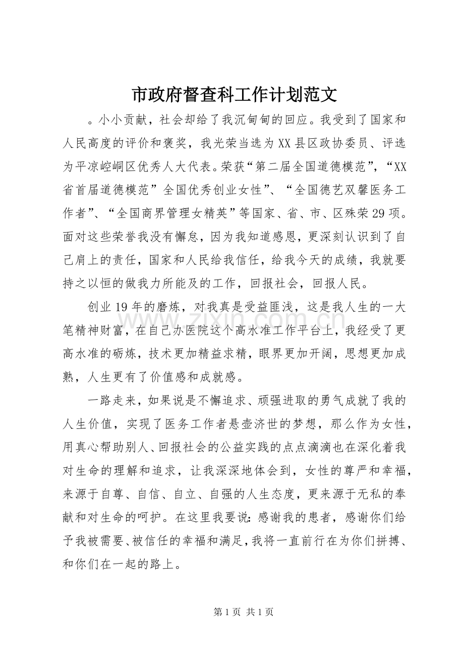 市政府督查科工作计划范文.docx_第1页