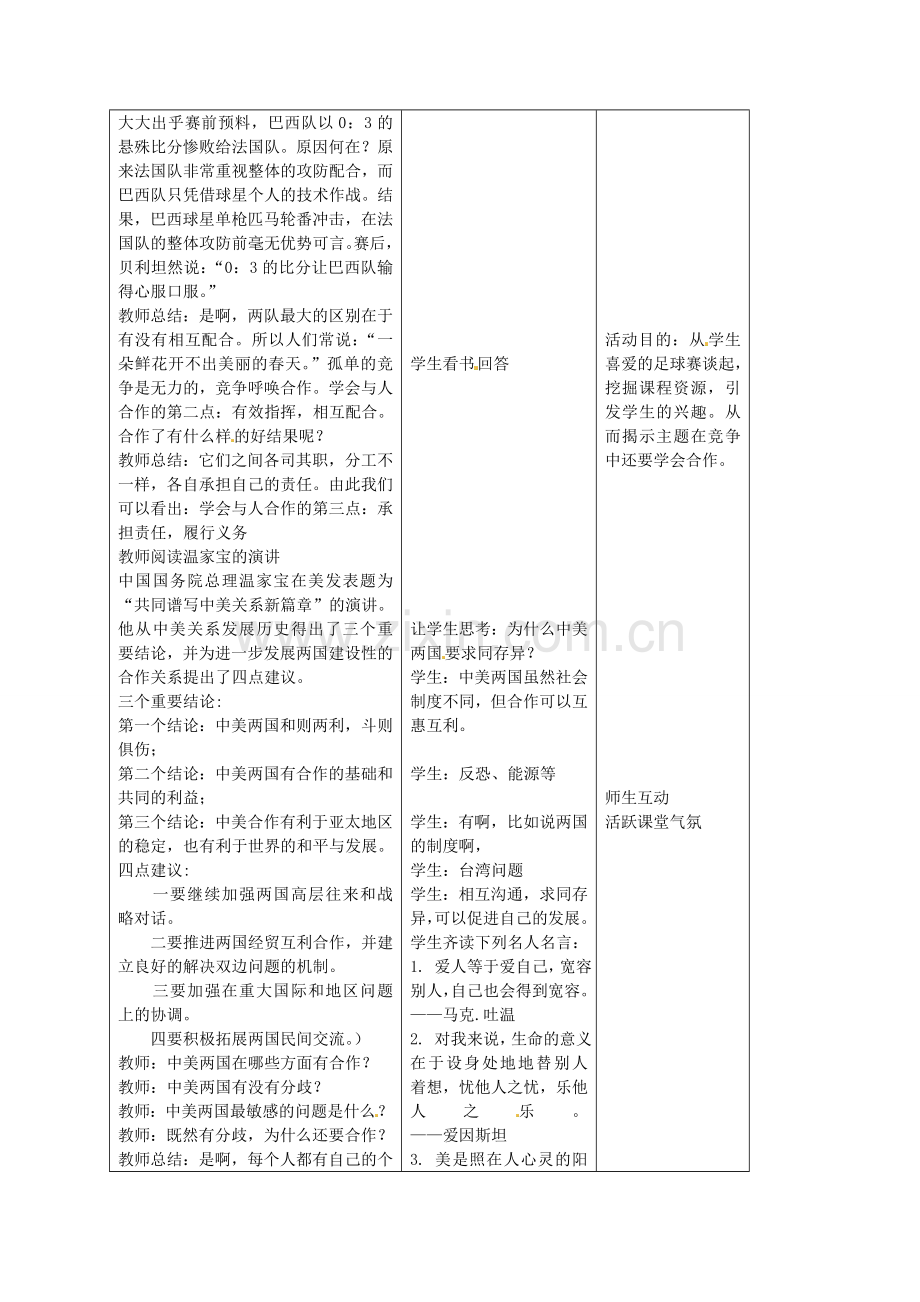 九年级政治全册 第四课 学会合作 第二框 学会与人合作教案 苏教版-苏教版初中九年级全册政治教案.doc_第2页