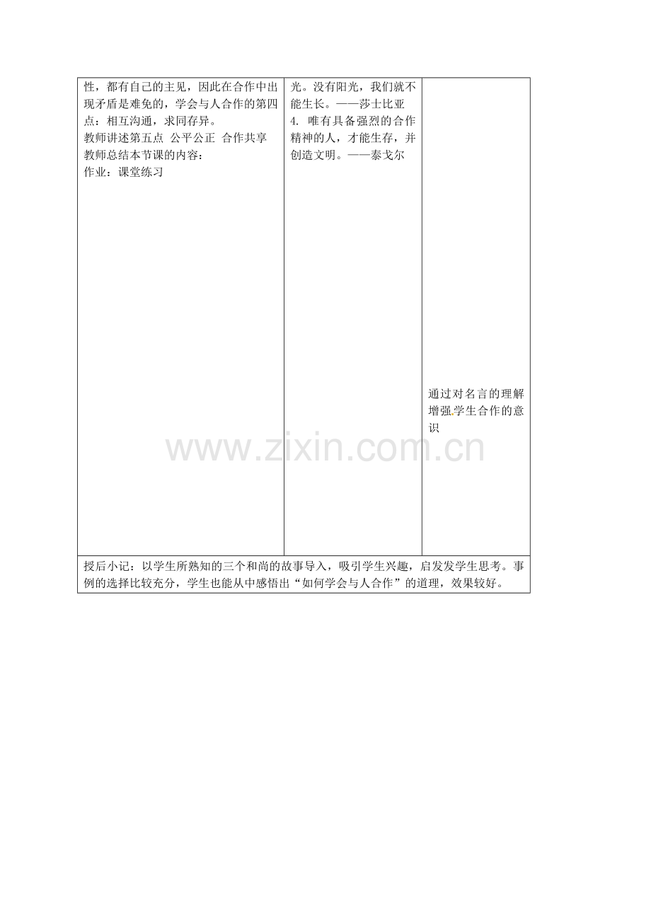 九年级政治全册 第四课 学会合作 第二框 学会与人合作教案 苏教版-苏教版初中九年级全册政治教案.doc_第3页