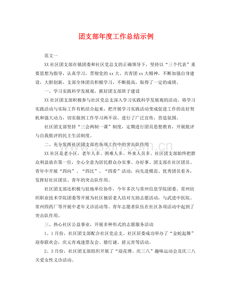 团支部年度工作总结示例 .docx_第1页