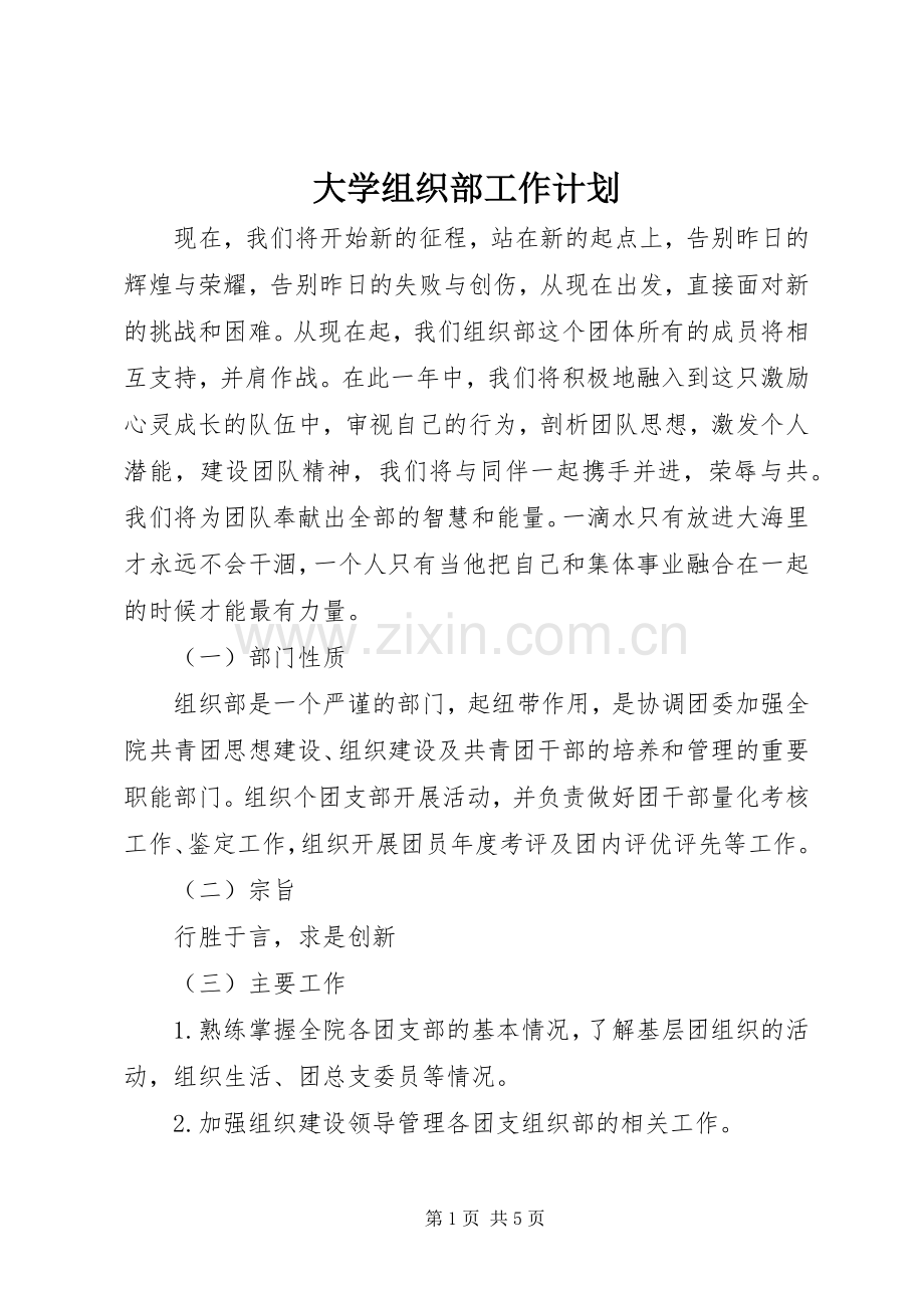 大学组织部工作计划 .docx_第1页