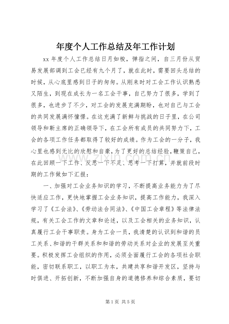 年度个人工作总结及年工作计划.docx_第1页