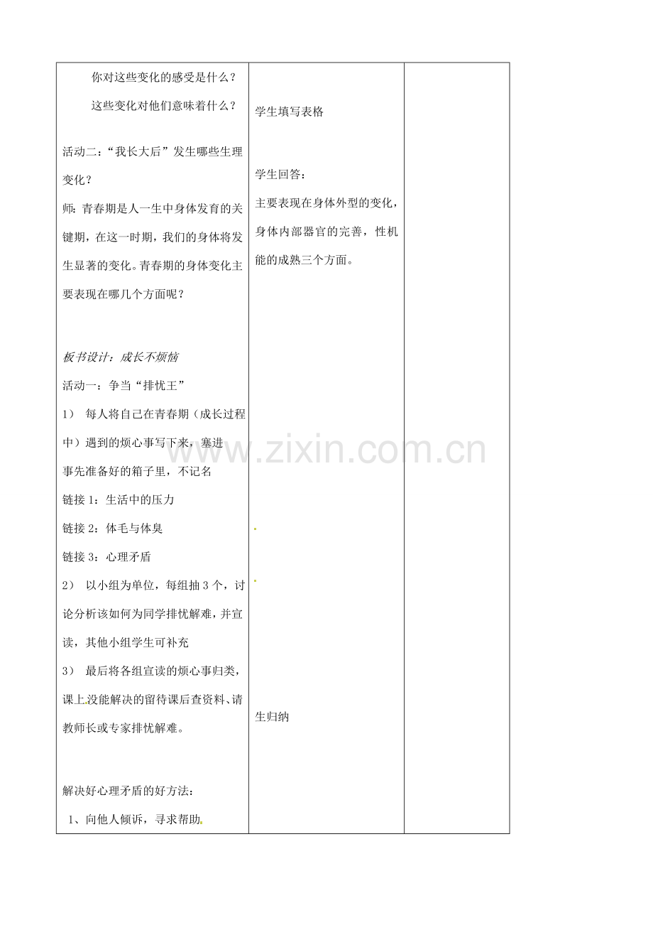 吉林省四平市第十七中学七年级政治上册 4.1 走进青春教案 新人教版.doc_第3页