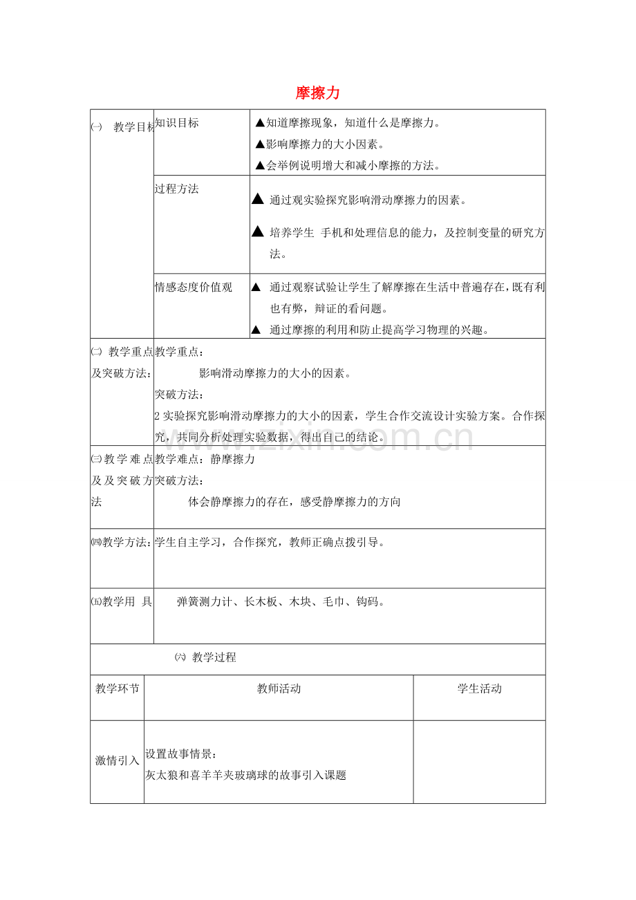 八年级物理下册 第七章 力 7.5 摩擦力教案 教科版-教科版初中八年级下册物理教案.doc_第1页