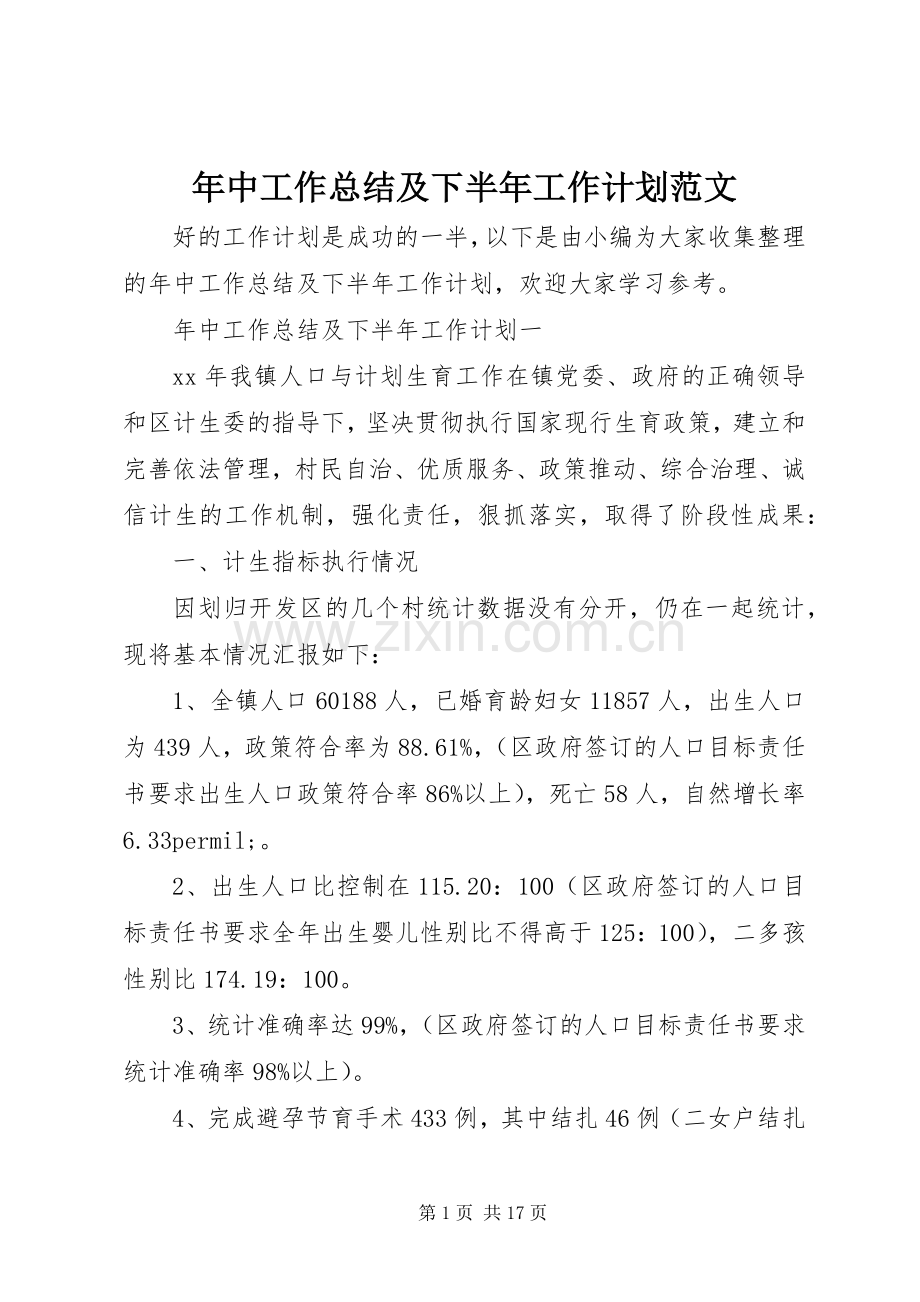 年中工作总结及下半年工作计划范文.docx_第1页