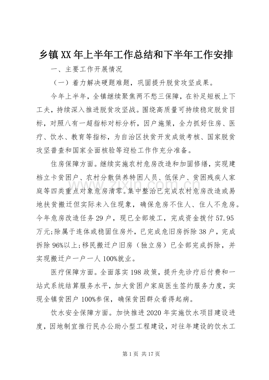 乡镇XX年上半年工作总结和下半年工作安排.docx_第1页