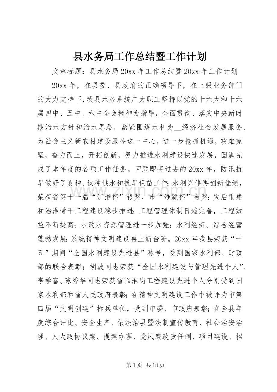 县水务局工作总结暨工作计划.docx_第1页