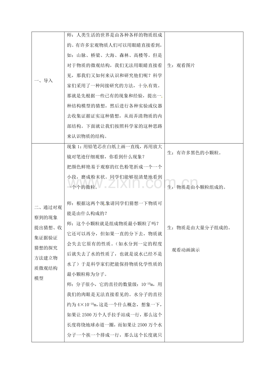 江苏省常州市潞城中学八年级物理下册《走进分子世界》教学设计 苏科版.doc_第2页