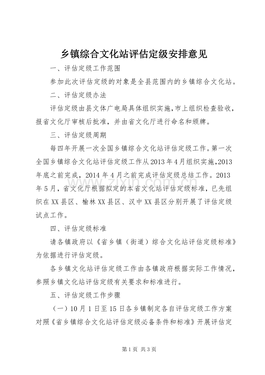 乡镇综合文化站评估定级安排意见.docx_第1页