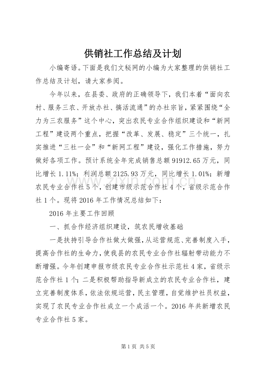 供销社工作总结及计划 .docx_第1页