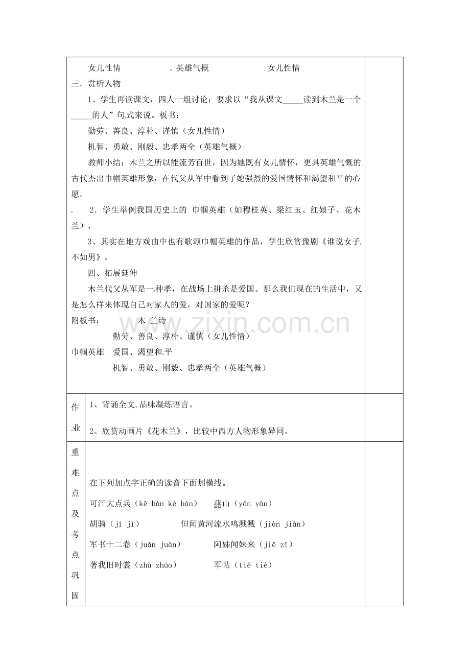 河南省洛阳市下峪镇初级中学七年级语文下册 第10课 木兰诗教案1 新人教版.doc_第2页