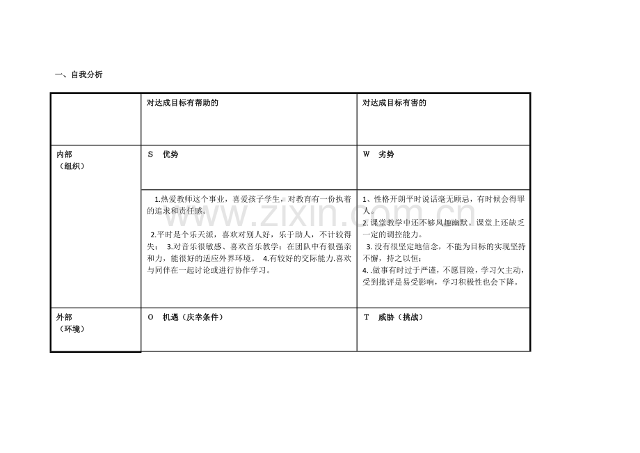 任务表单：甄喜瑞个人自我诊断SWOT分析表.doc_第1页