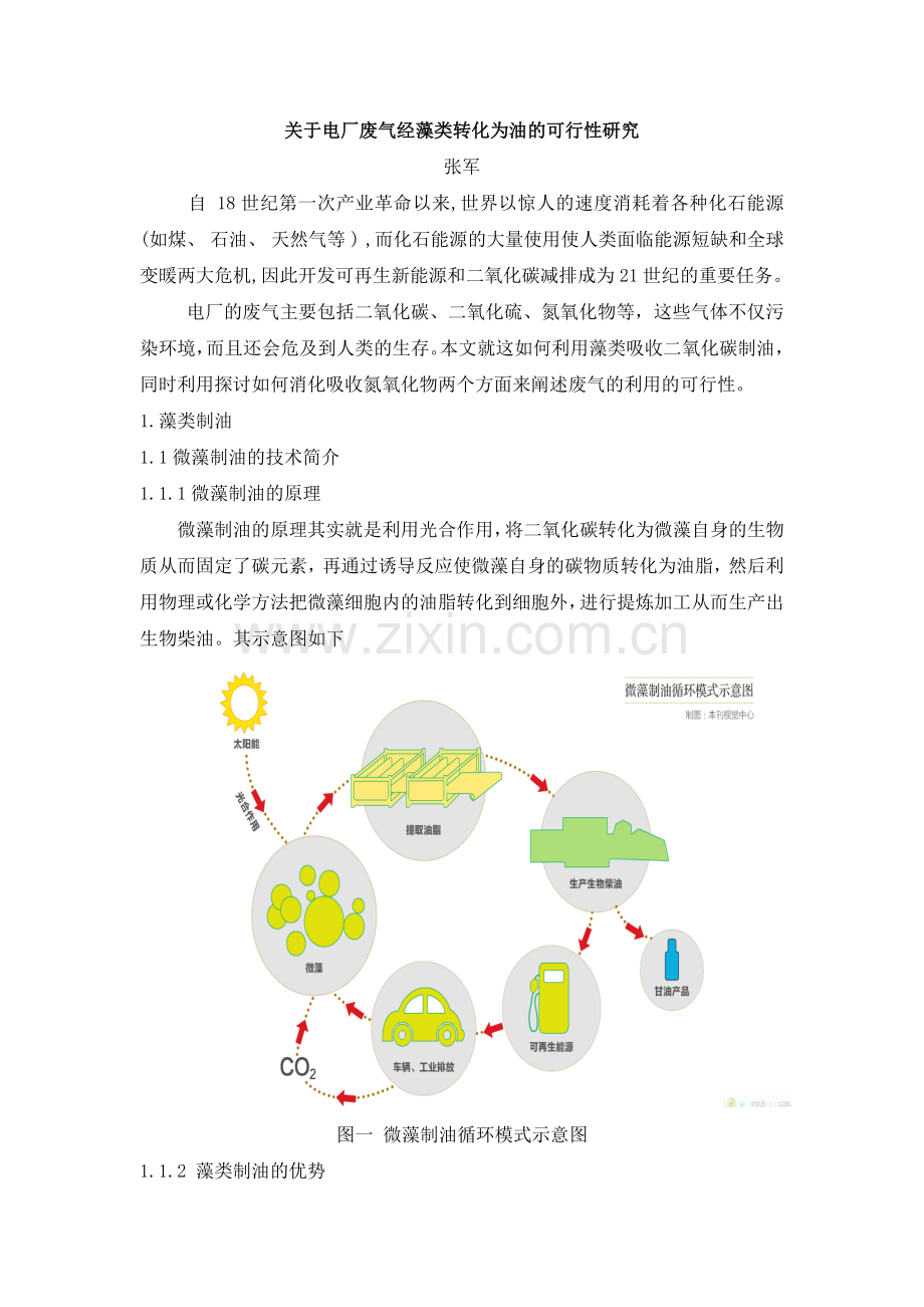 藻类吸收二氧化碳制油发电可行性研究.docx_第1页