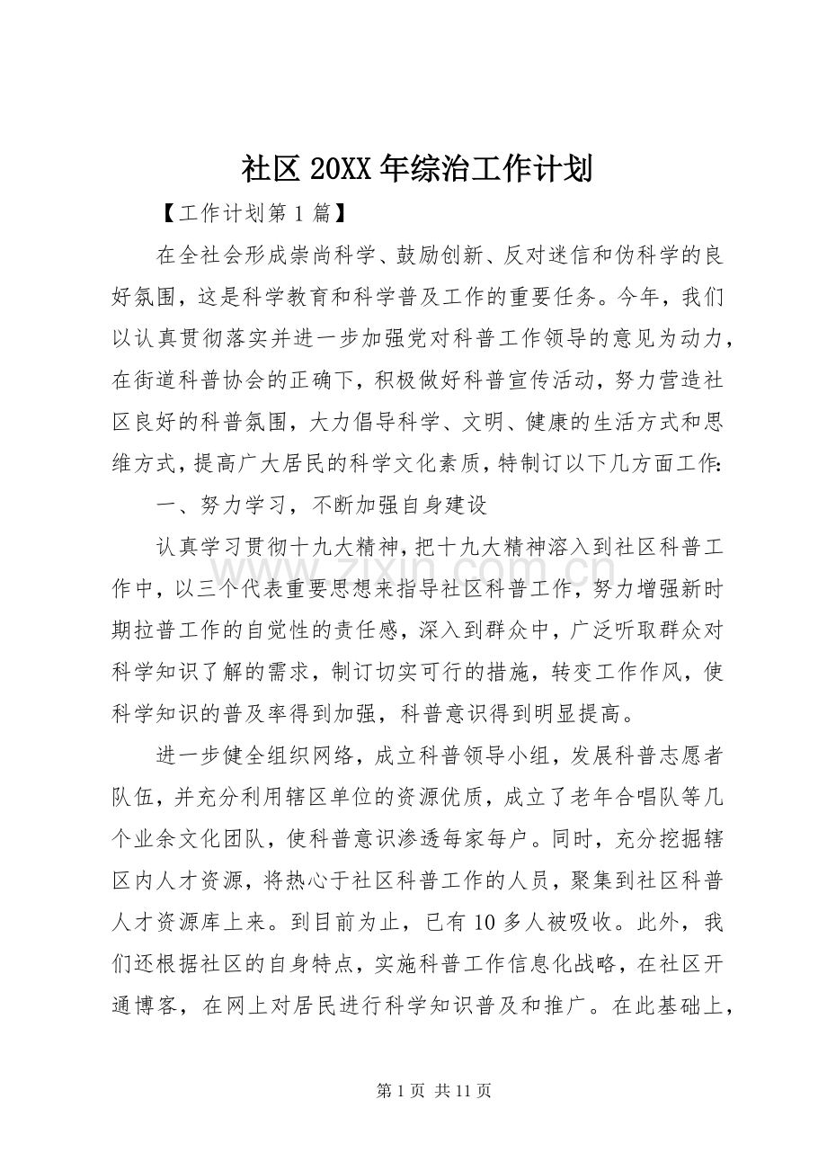 社区20XX年综治工作计划.docx_第1页