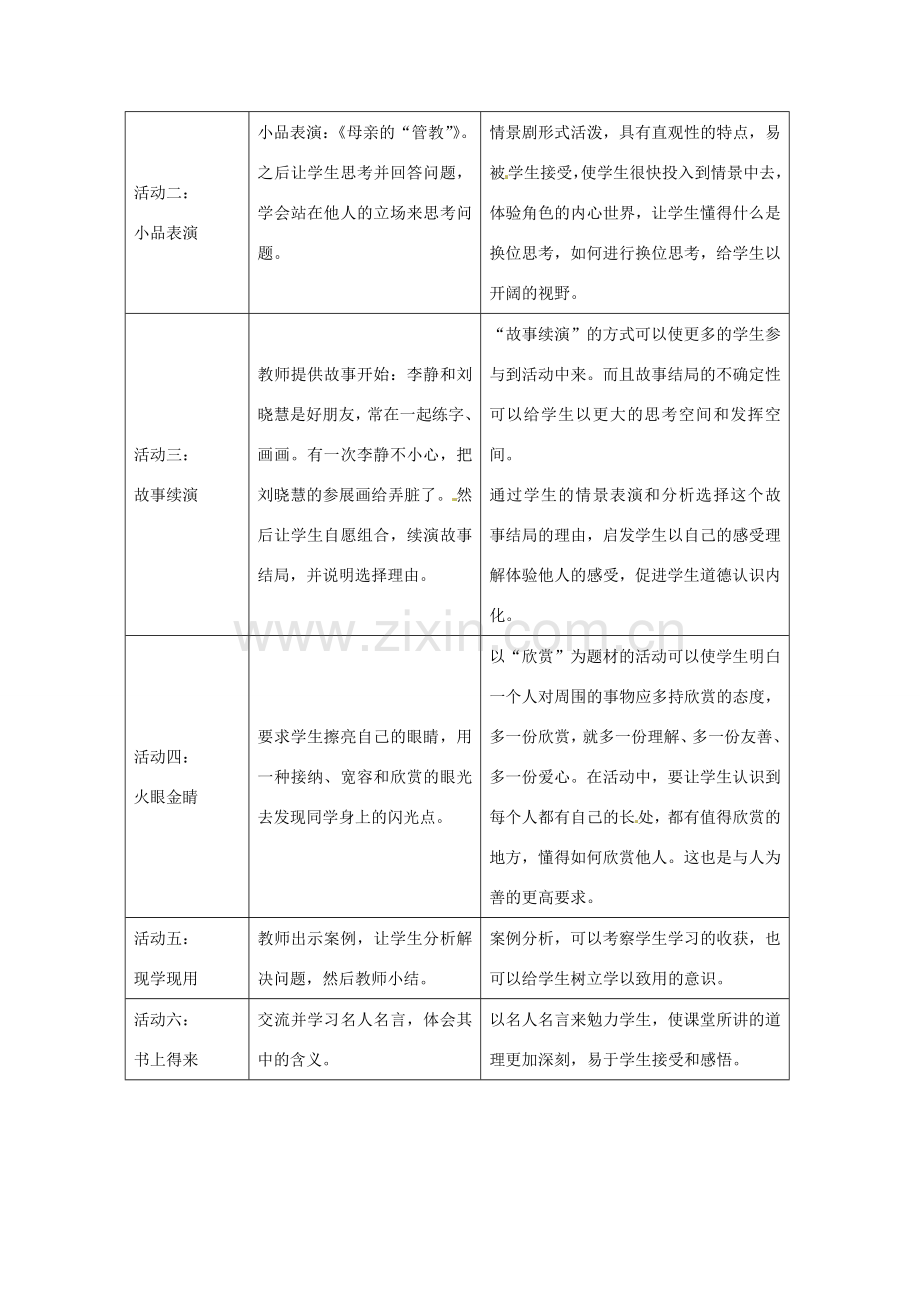 浙江省温岭市泽国镇第四中学八年级政治上册《第九课第二框 换位思考 与人为善》教案 新人教版.doc_第3页