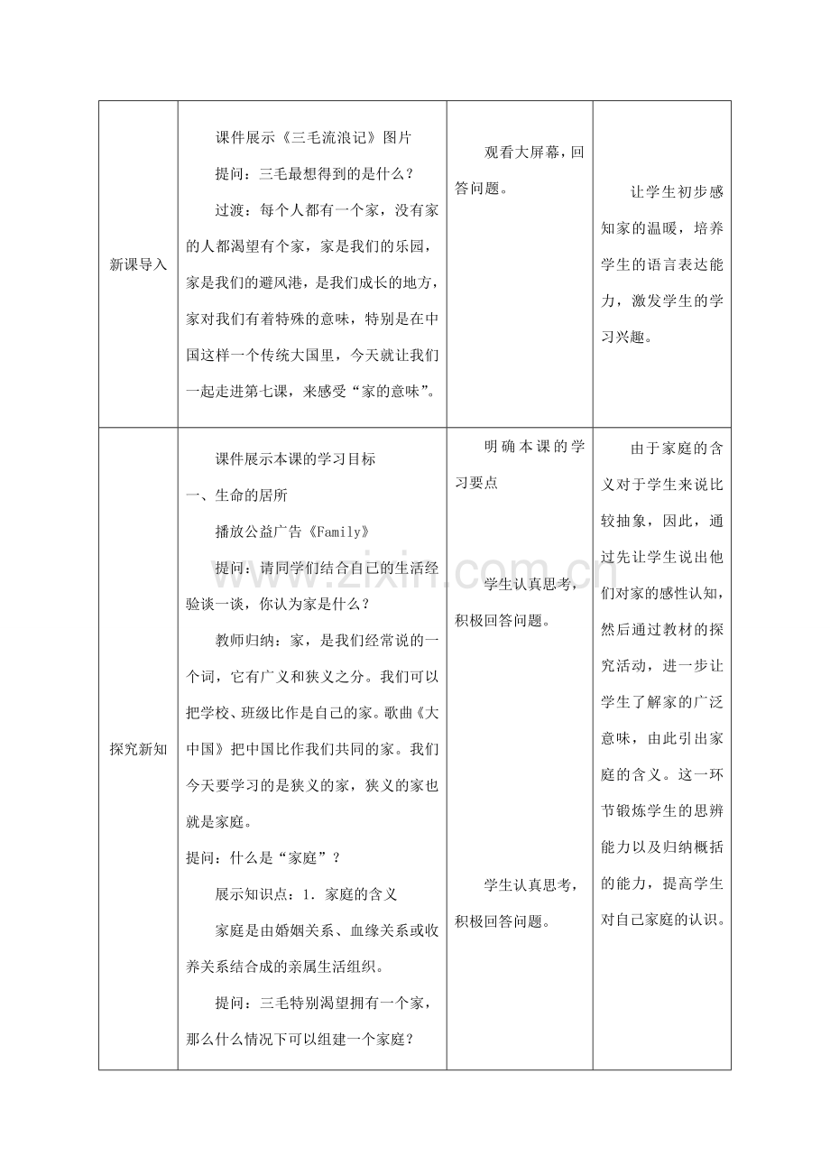 七年级道德与法治上册 第三单元 师长情谊 第七课 亲情之爱 第1框《家的意味》教案 新人教版-新人教版初中七年级全册政治教案.doc_第2页