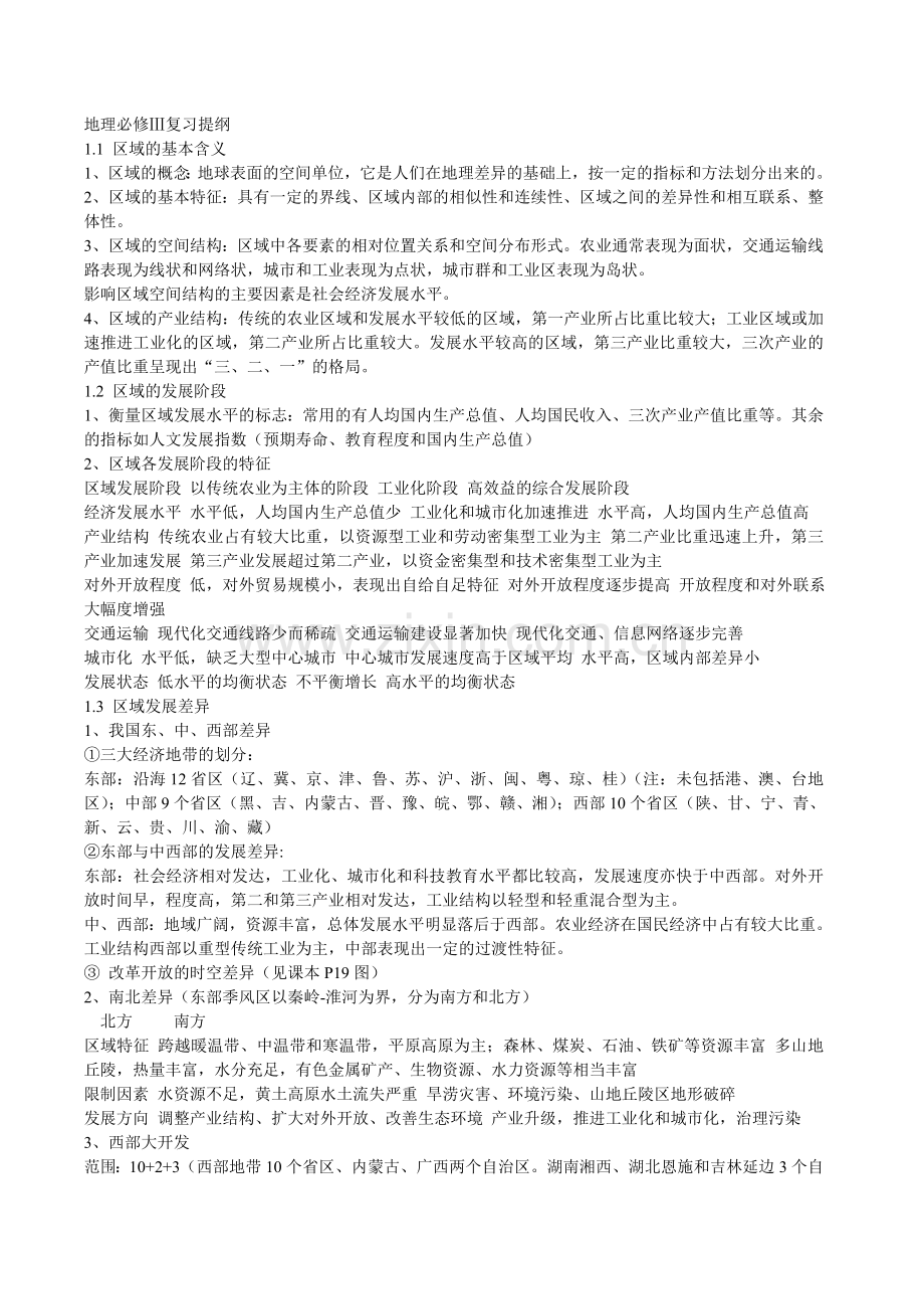 高中地理必修3复习提纲.doc_第1页