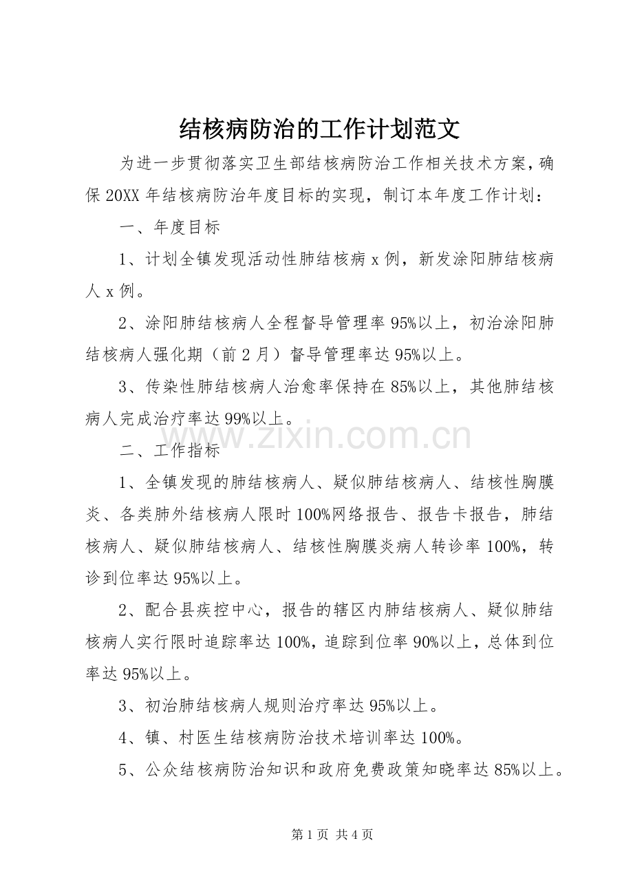 结核病防治的工作计划范文.docx_第1页