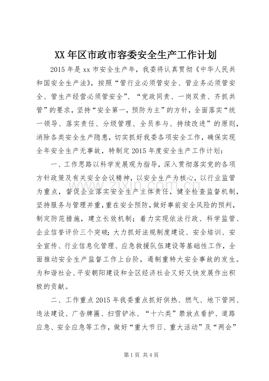 XX年区市政市容委安全生产工作计划.docx_第1页