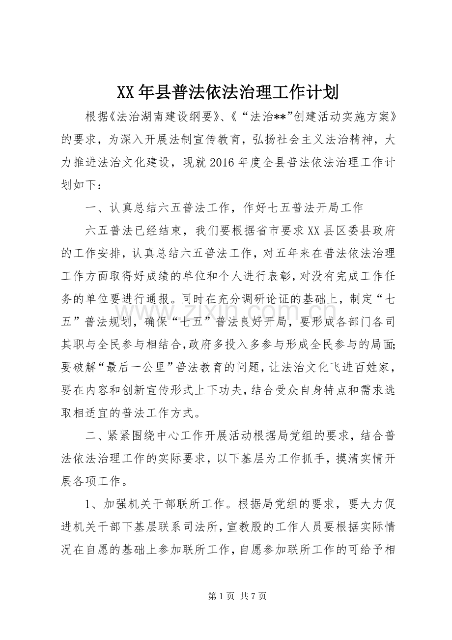 XX年县普法依法治理工作计划 .docx_第1页