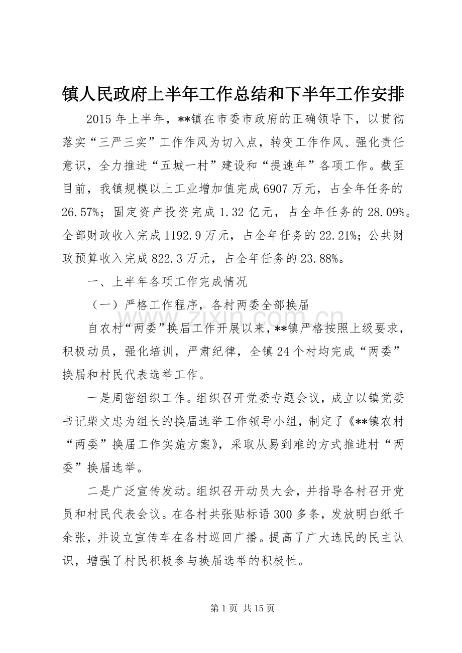 镇人民政府上半年工作总结和下半年工作安排 .docx_第1页