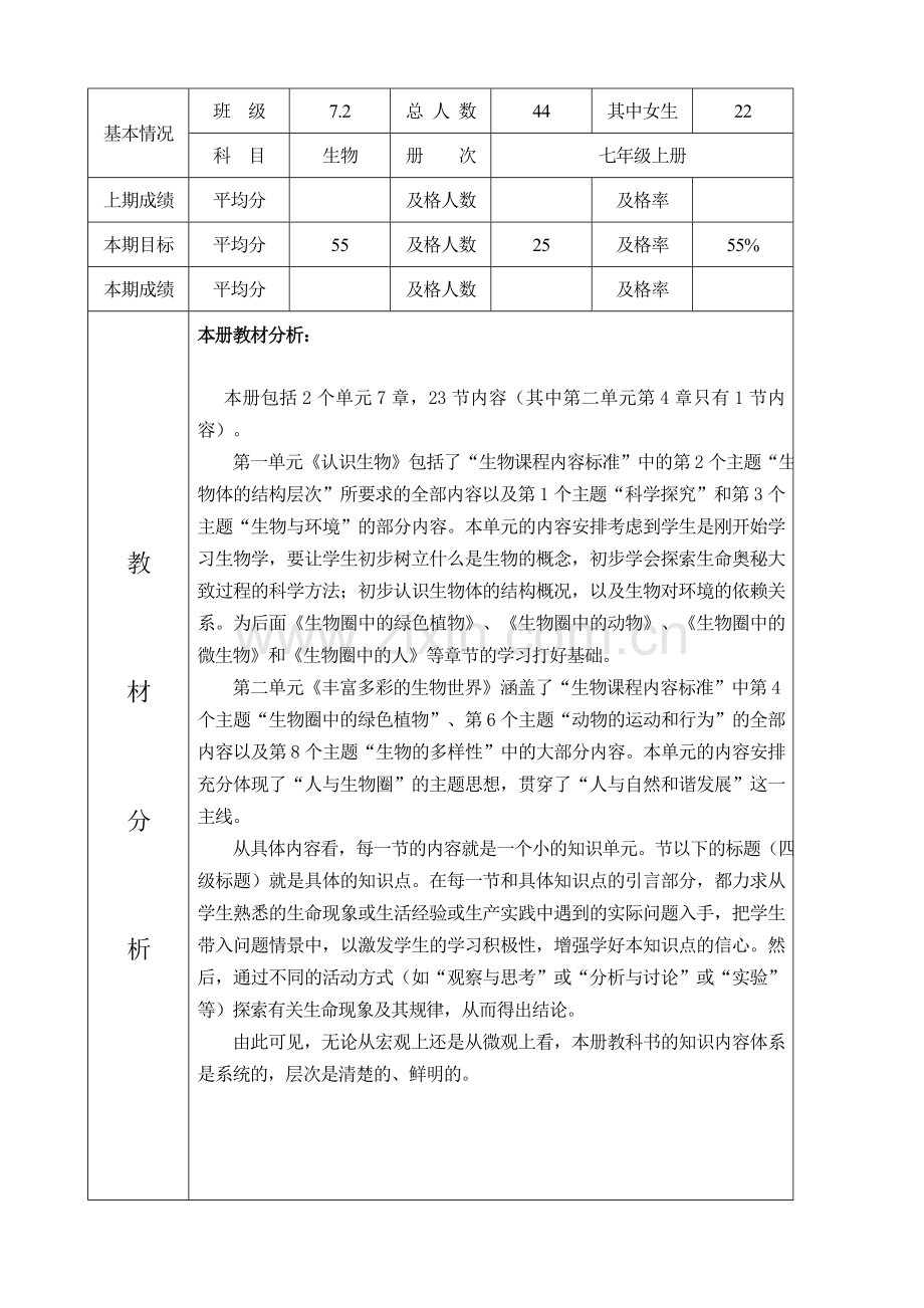 2018年秋教学计划生物 七年级上册.doc_第2页