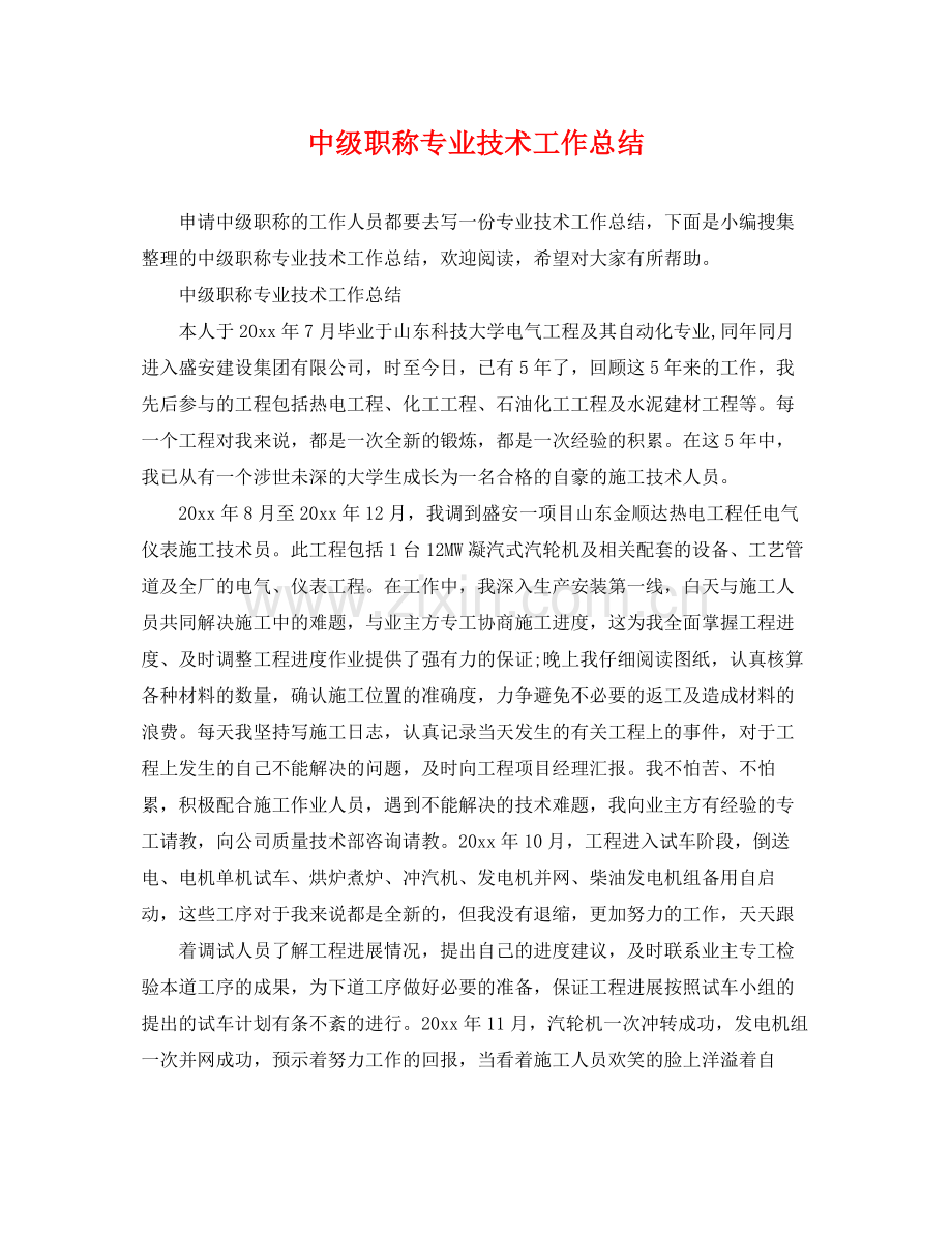 中级职称专业技术工作总结 .docx_第1页