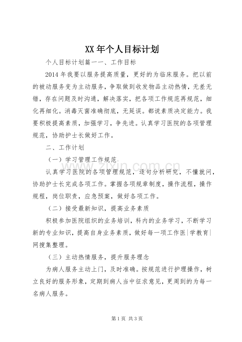 XX年个人目标计划 .docx_第1页