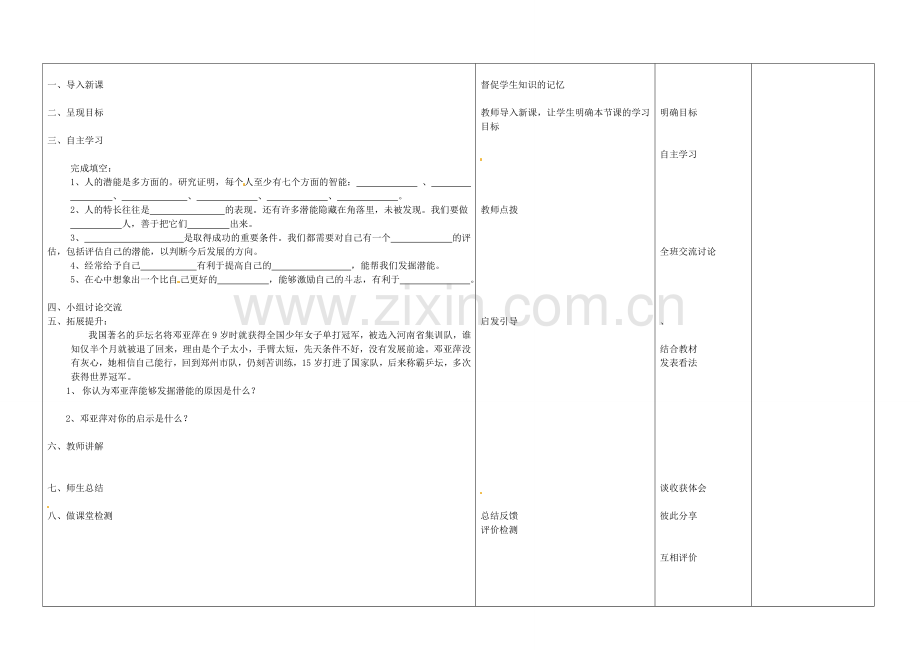 七年级政治上册 5.2 发现自己的潜能教案 新人教版-新人教版初中七年级上册政治教案.doc_第2页