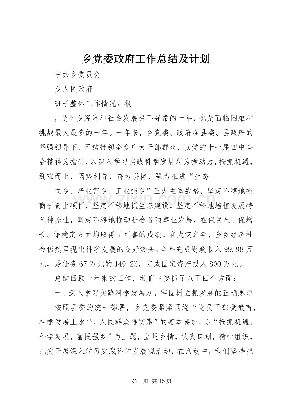 乡党委政府工作总结及计划 .docx_第1页