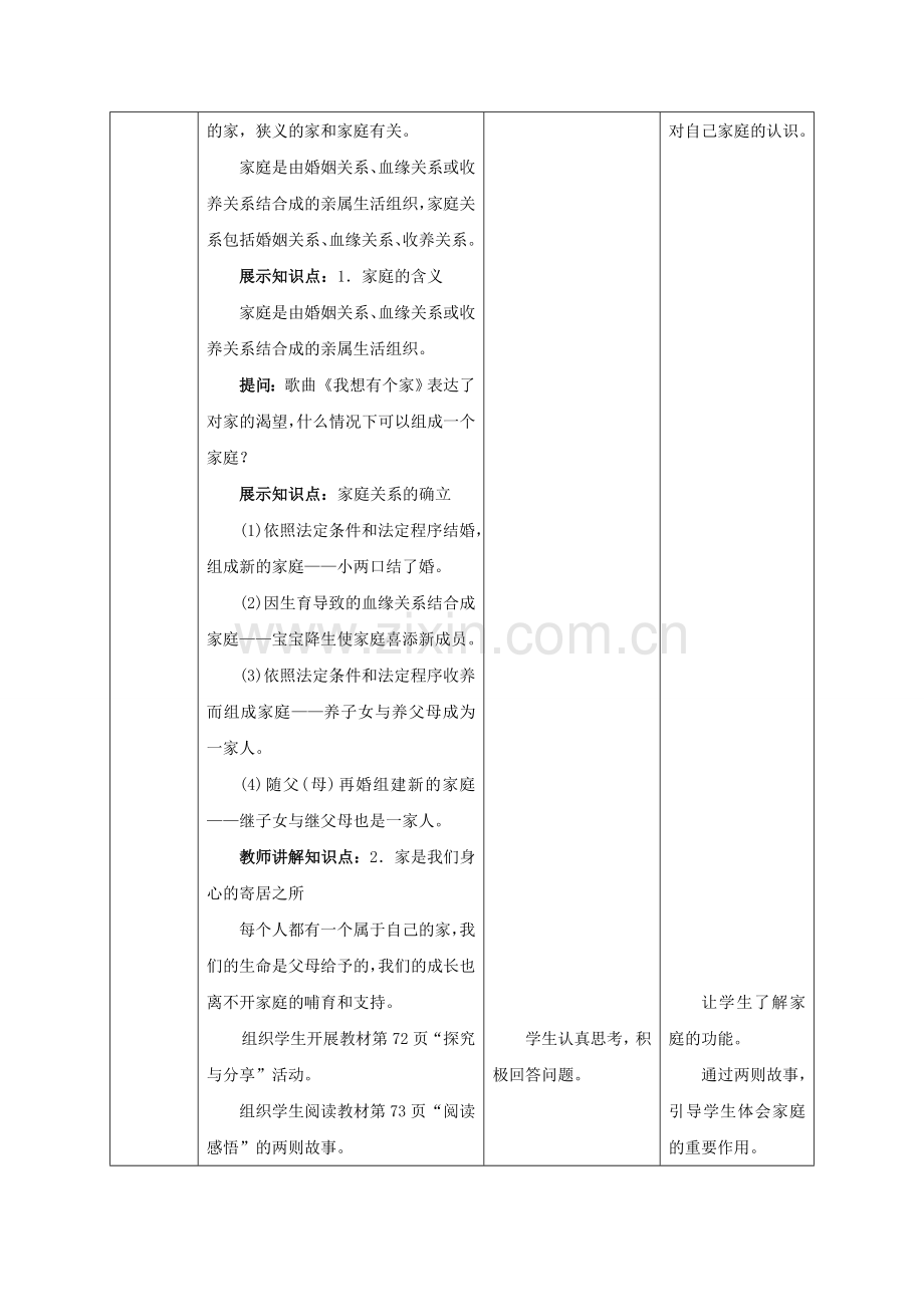 （秋季版）七年级政治上册 3.7.1 家的意味教案 新人教版（道德与法治）-新人教版初中七年级上册政治教案.doc_第3页