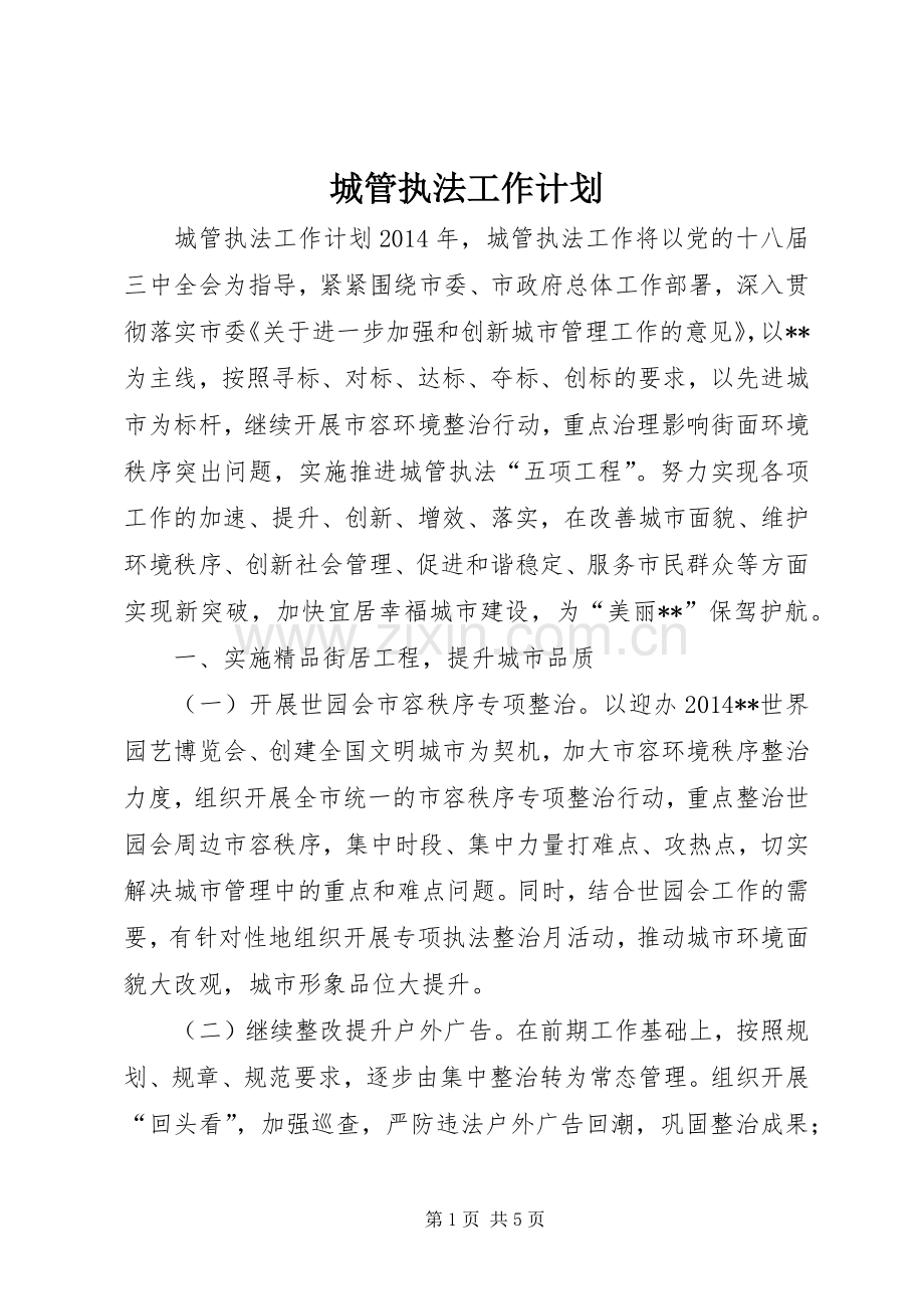 城管执法工作计划 .docx_第1页