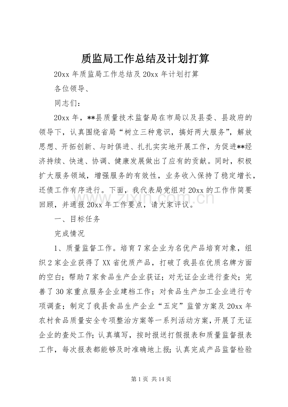 质监局工作总结及计划打算.docx_第1页