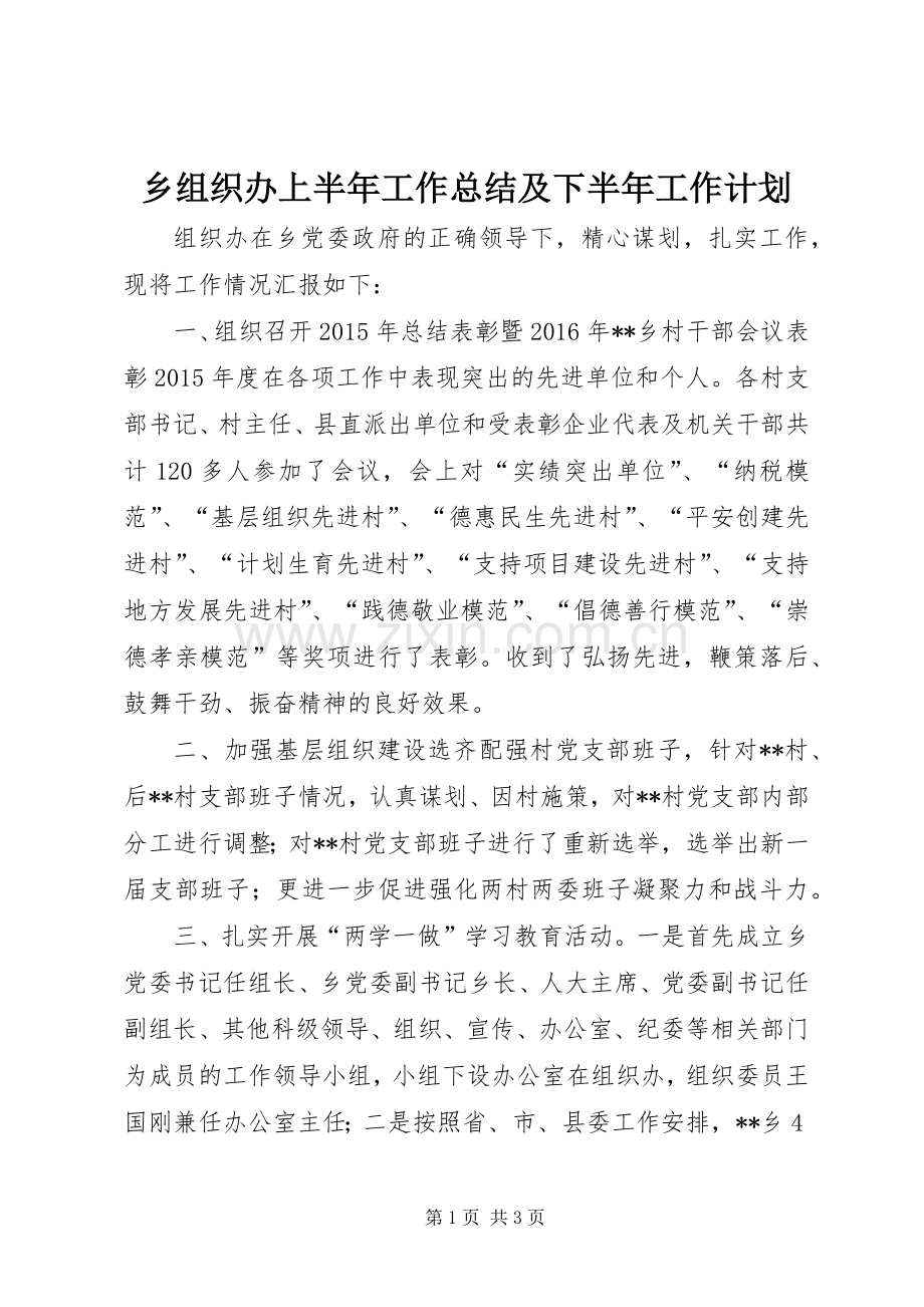 乡组织办上半年工作总结及下半年工作计划_1.docx_第1页