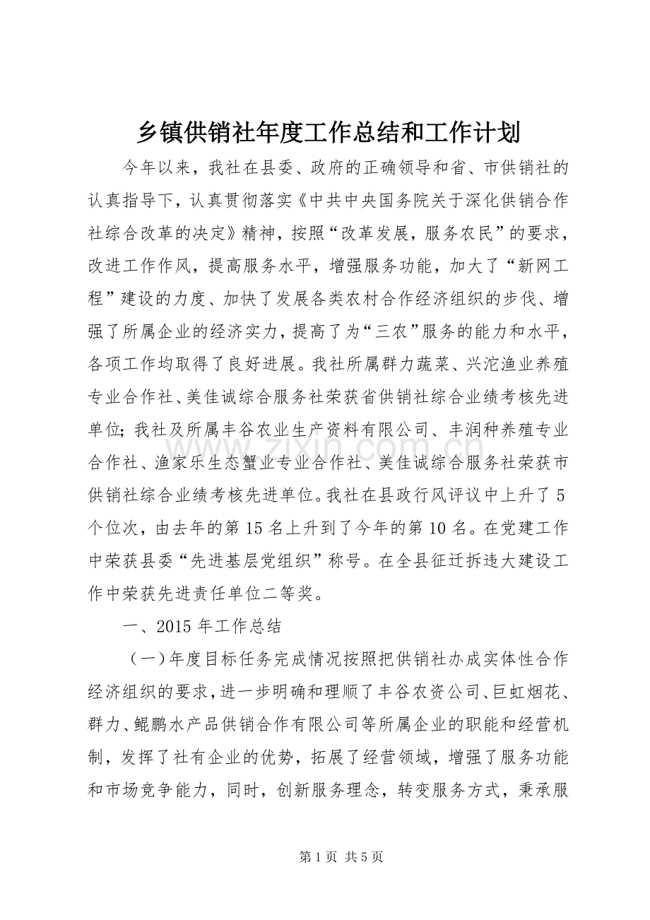 乡镇供销社年度工作总结和工作计划.docx_第1页