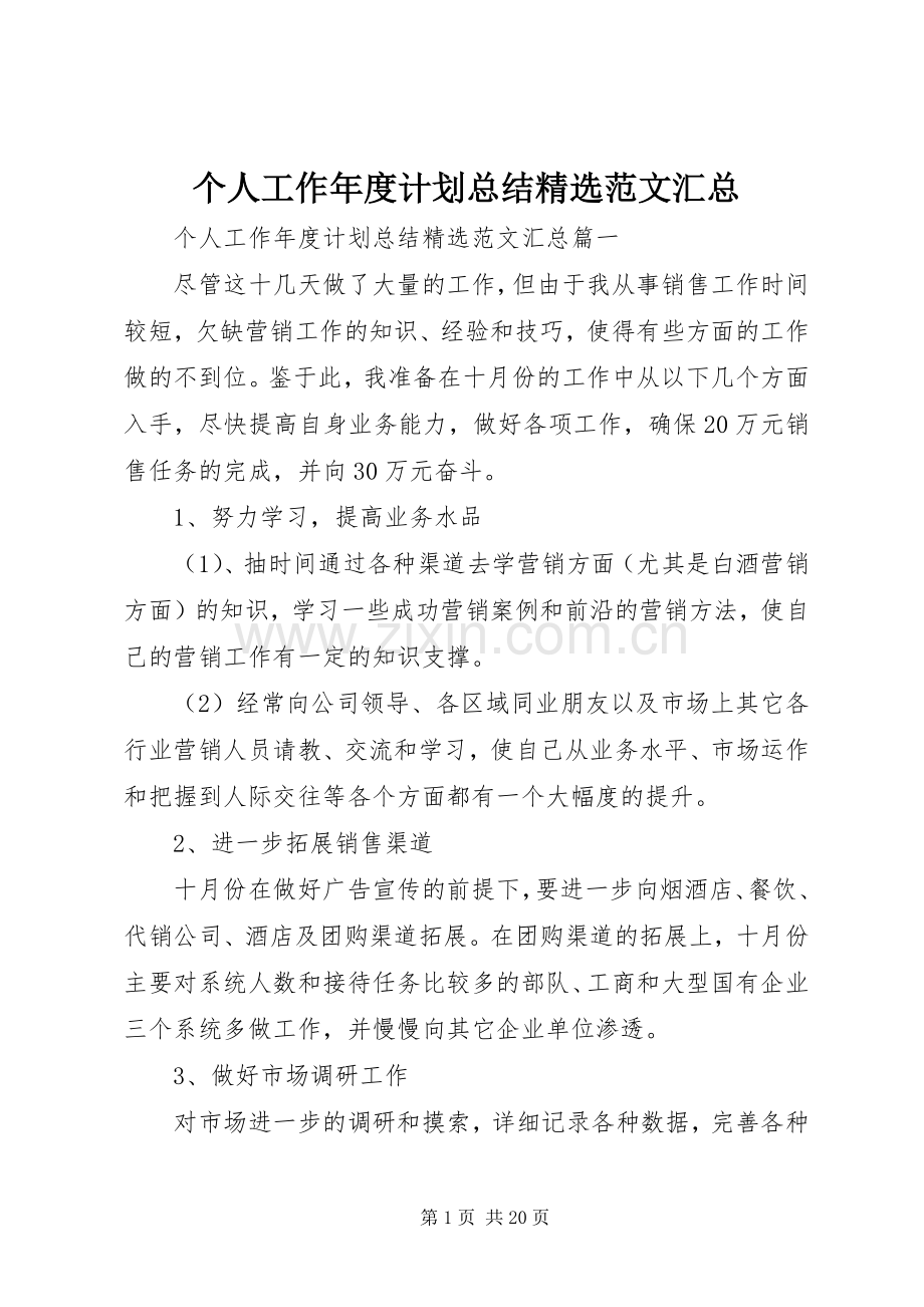 个人工作年度计划总结范文汇总.docx_第1页