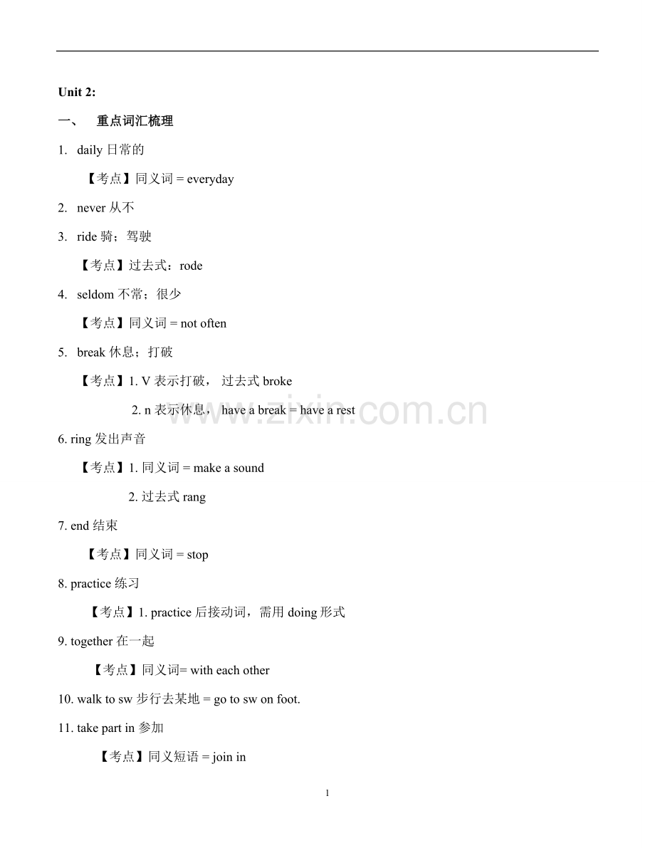 沪教牛津版七年级上册unit 2复习.doc_第1页