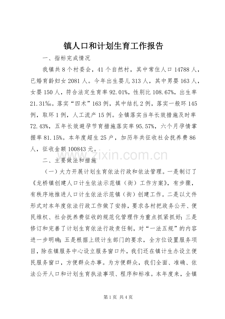 镇人口和计划生育工作报告.docx_第1页