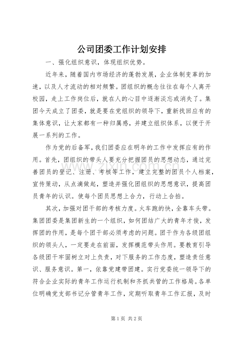 公司团委工作计划安排.docx_第1页