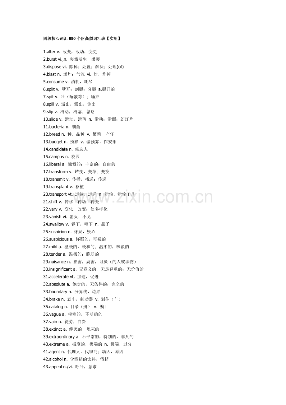 英语四级核心词汇690个附高频词汇表.doc_第1页