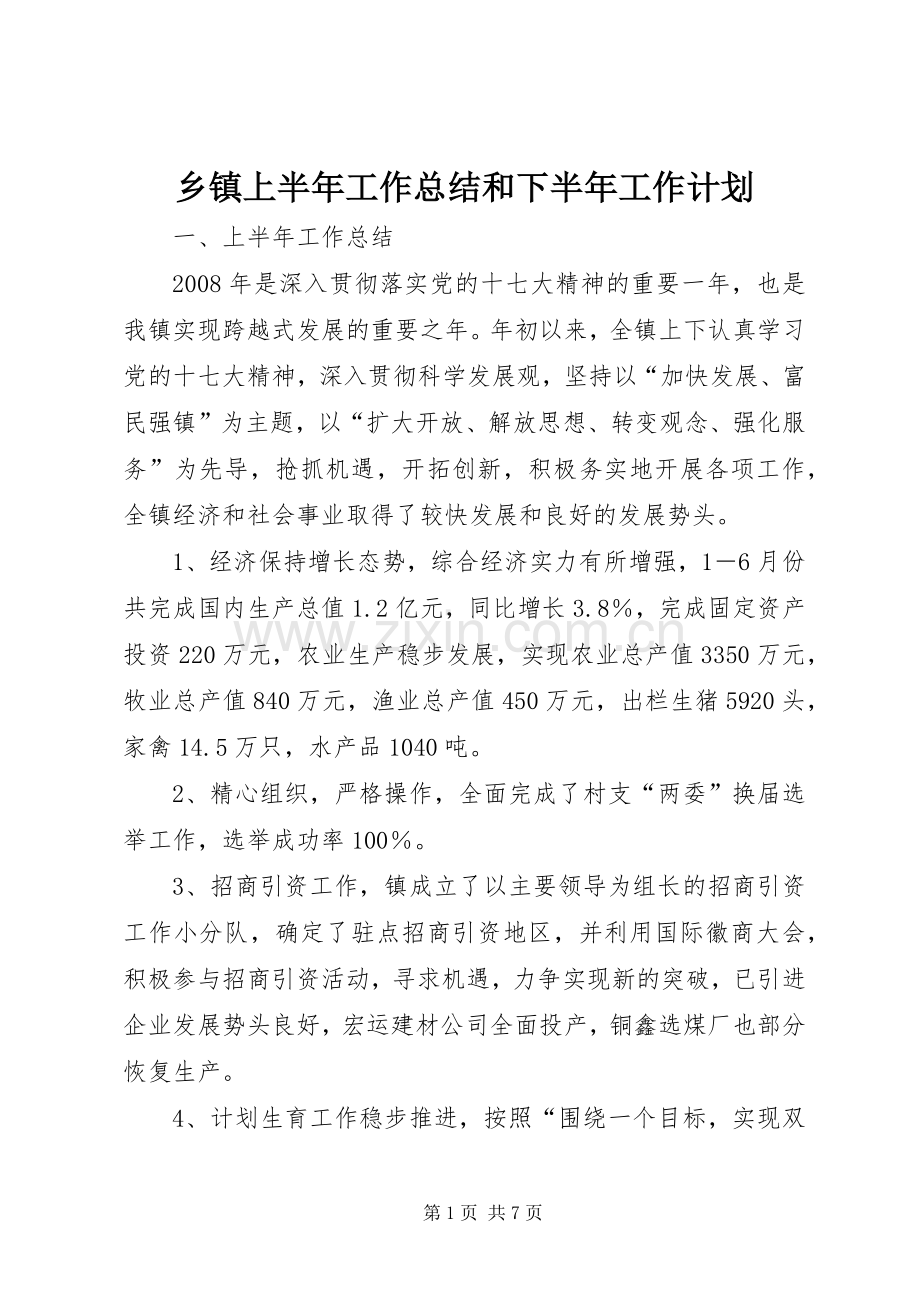 乡镇上半年工作总结和下半年工作计划 .docx_第1页