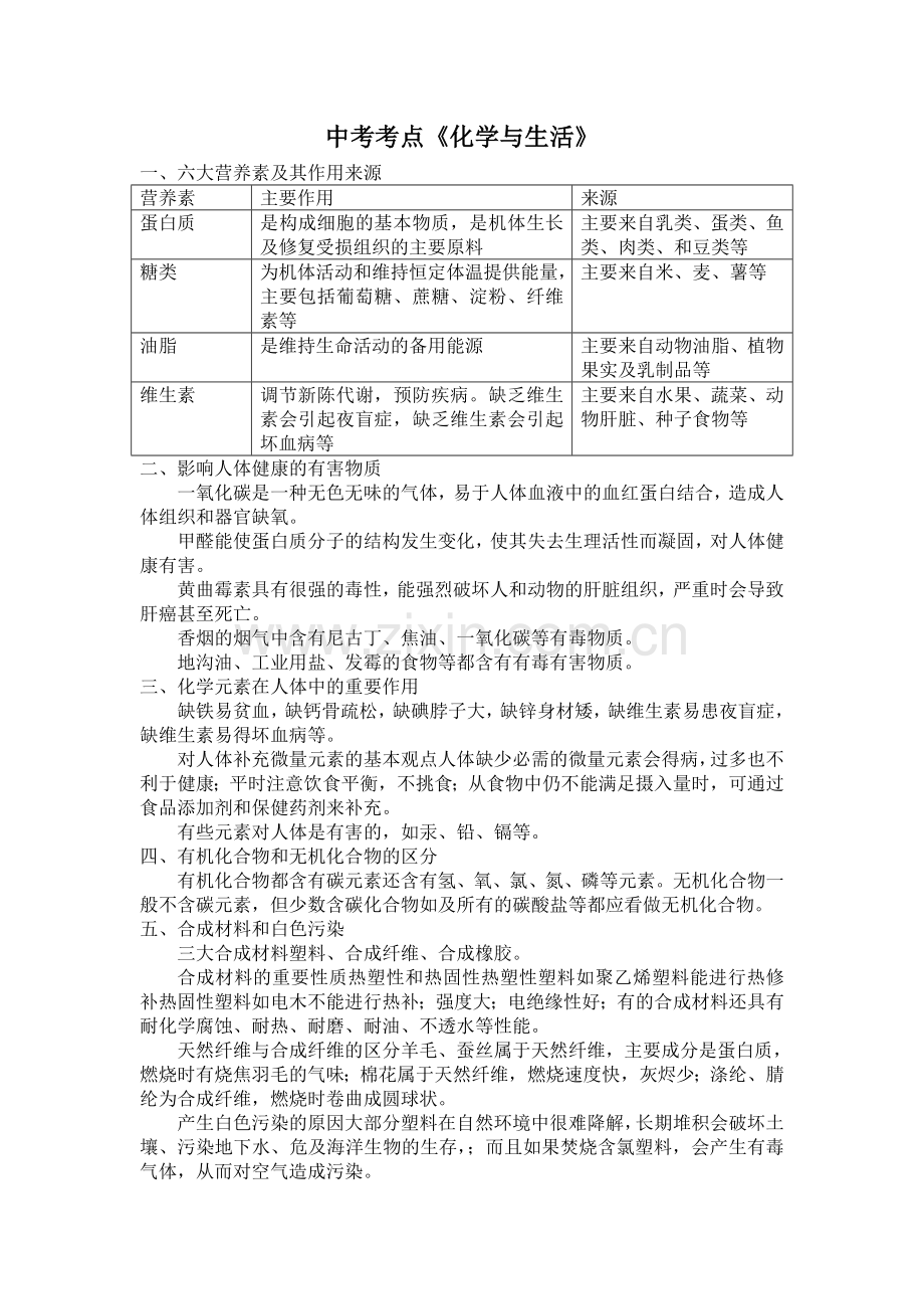 中考考点化学与生活.doc_第1页