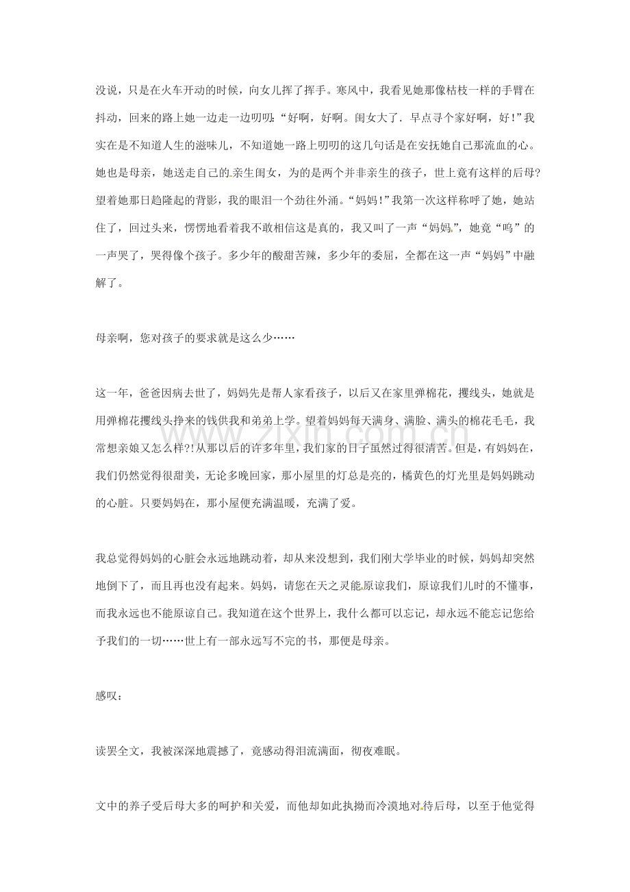 河南省濮阳市南乐县张果屯乡中学八年级语文下册《我的母亲》教案 苏教版.doc_第3页