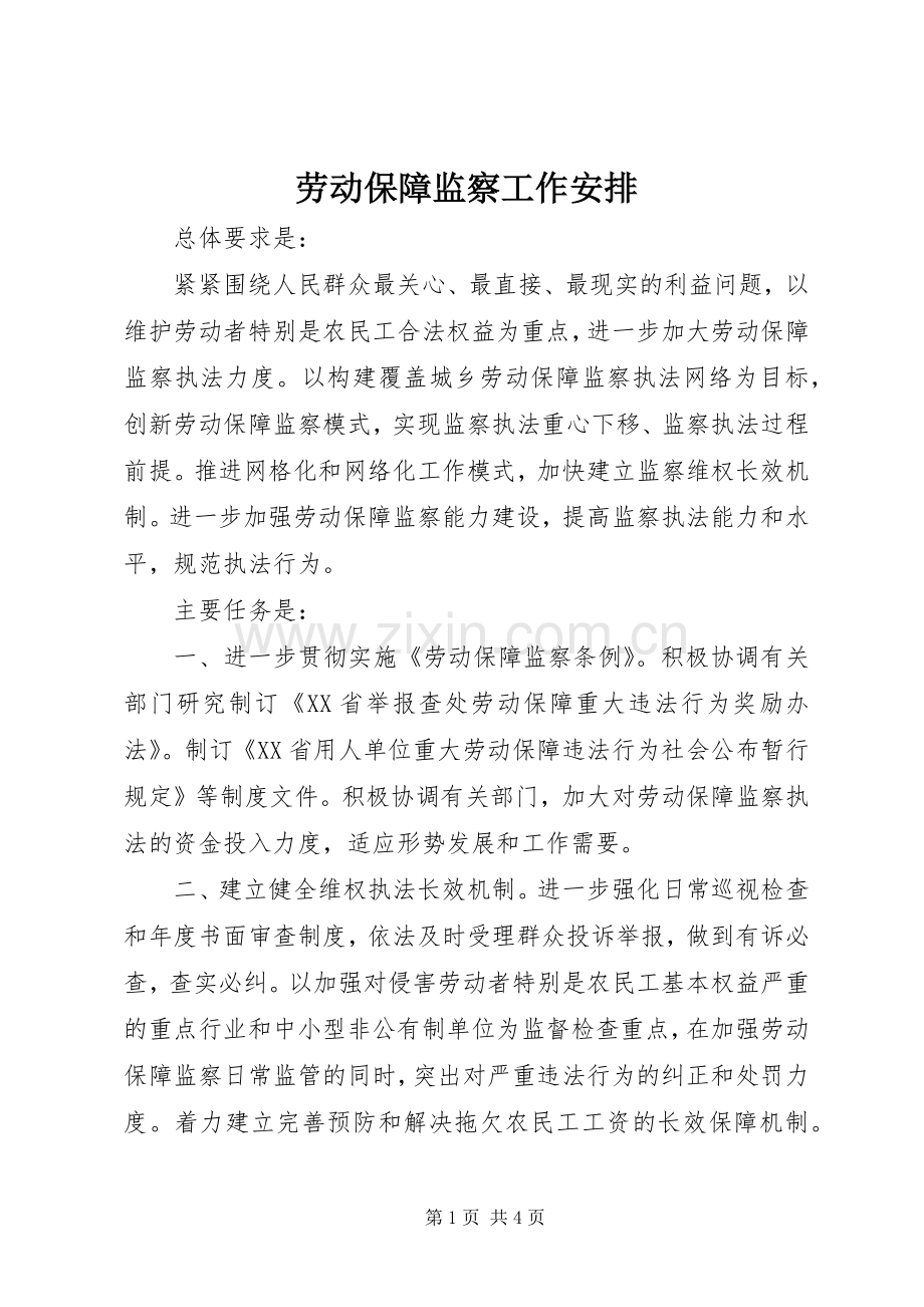 劳动保障监察工作安排.docx_第1页